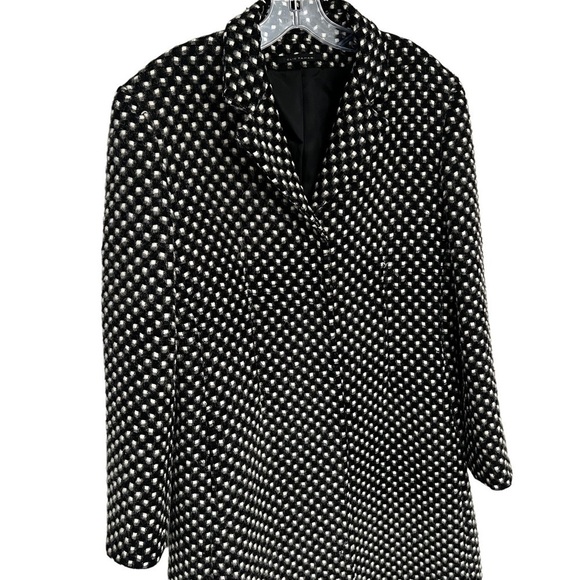 ELIE TAHARI - Alpaca Wool Blend Black & Gray Mid Length Double Breast Coat Large - Picture 2 of 8